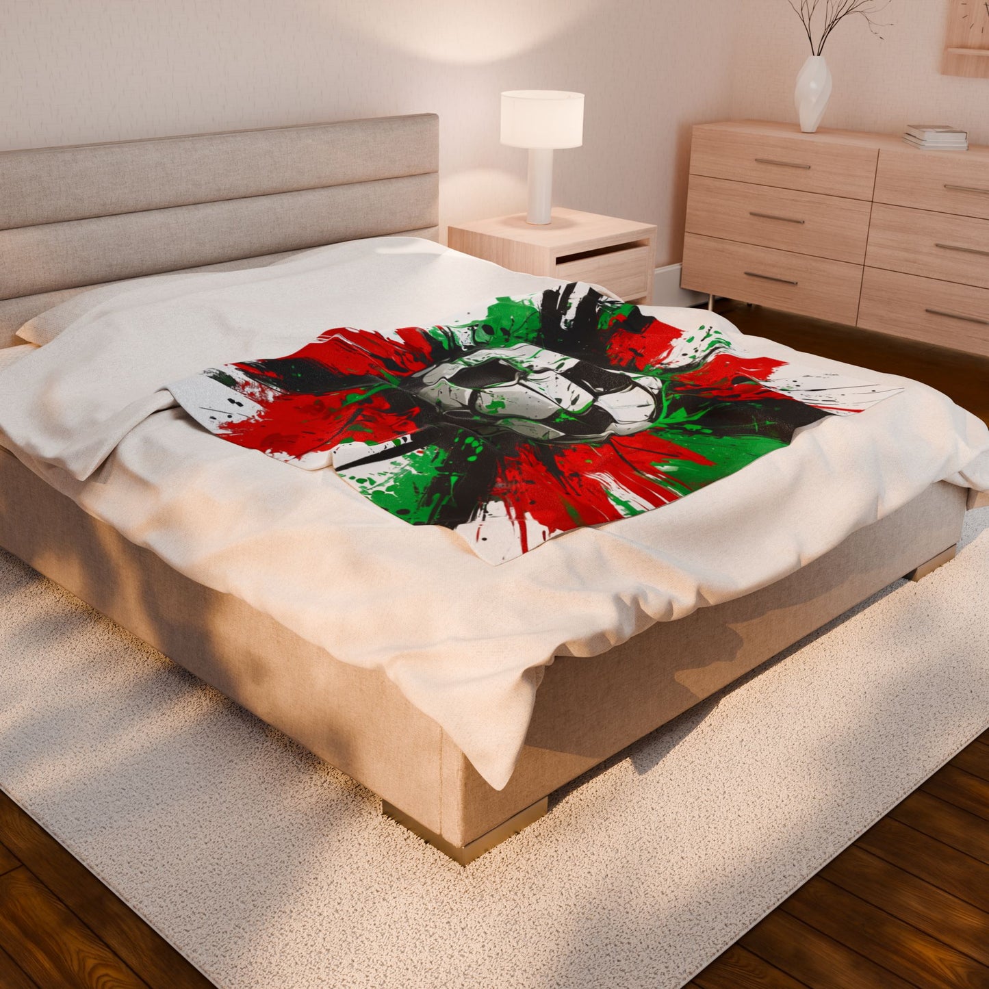 Soccer (red/green) ~ Velveteen Plush Blanket