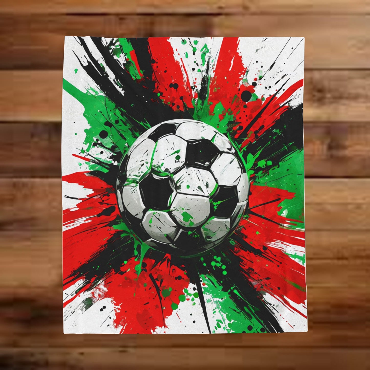 Soccer (red/green) ~ Velveteen Plush Blanket
