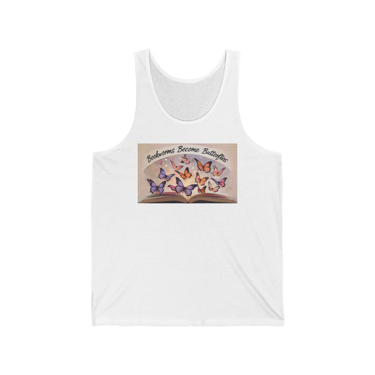 Bookworms Become Butterflies Unisex Jersey Tank Top - Vibrant Colors, Reading