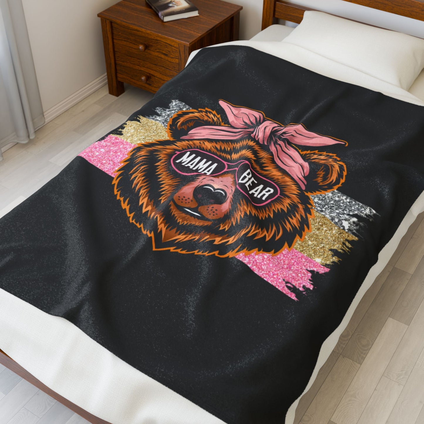 Mama Bear (pink sparkles) ~ Velveteen Plush Blanket